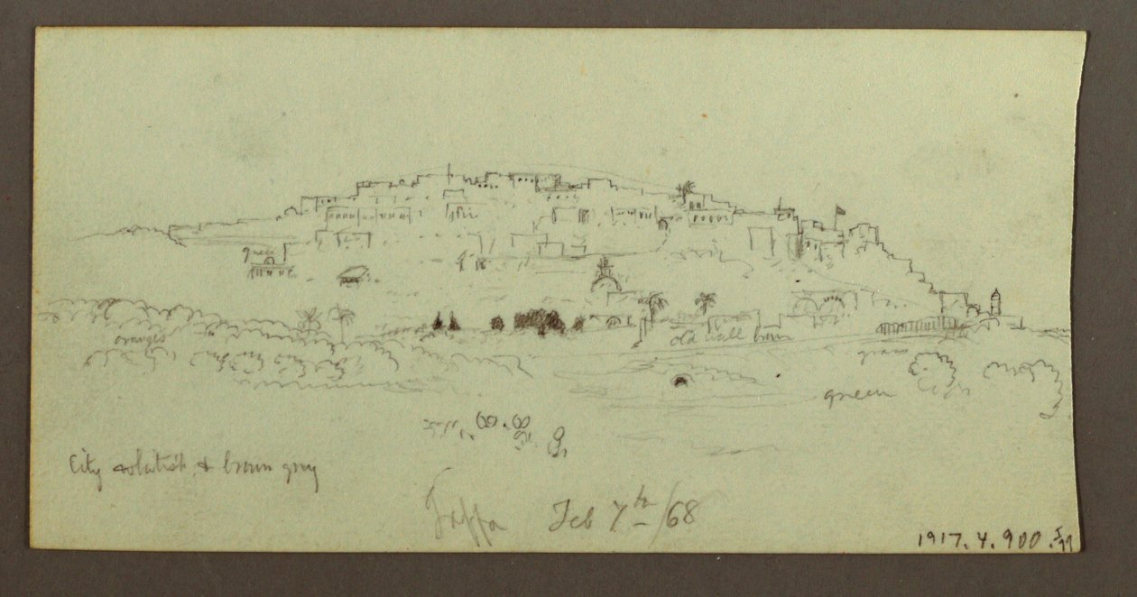 Tegning, Bjerg med udsigt over vand, februar, muligvis 1868 af Frederic Edwin Church