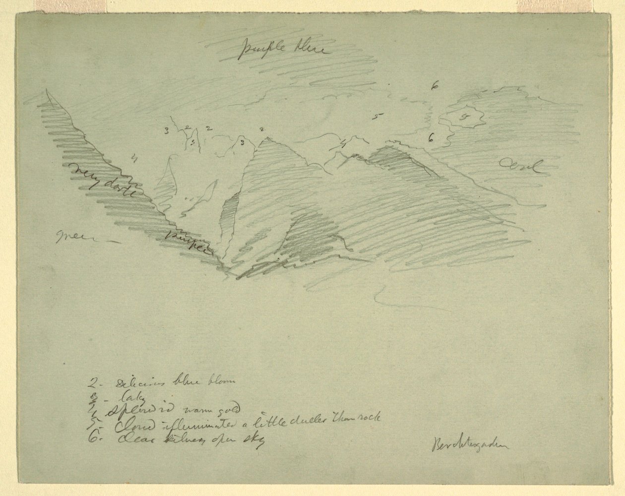 Tegning, Bjergtoppe nær Berchtesgaden, Bayern, juni-juli 1868 af Frederic Edwin Church
