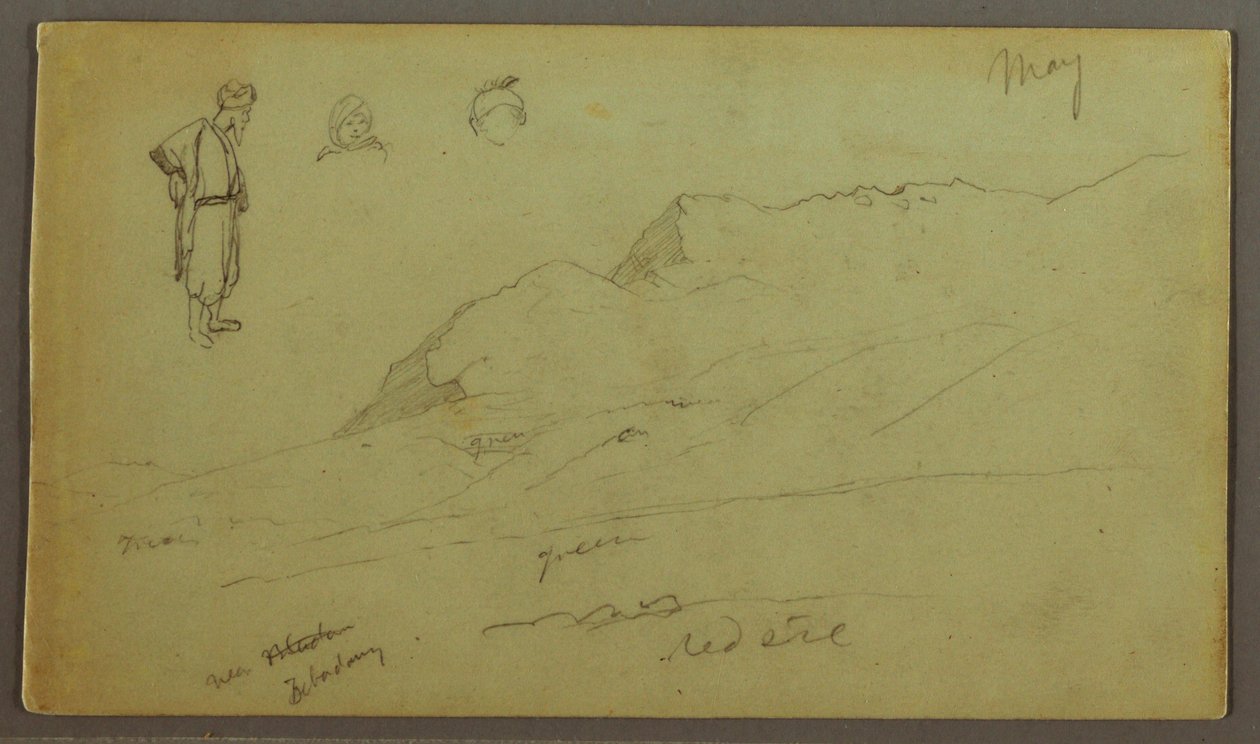 Tegning, bjergkæde, figurstudier, maj, muligvis 1868 af Frederic Edwin Church