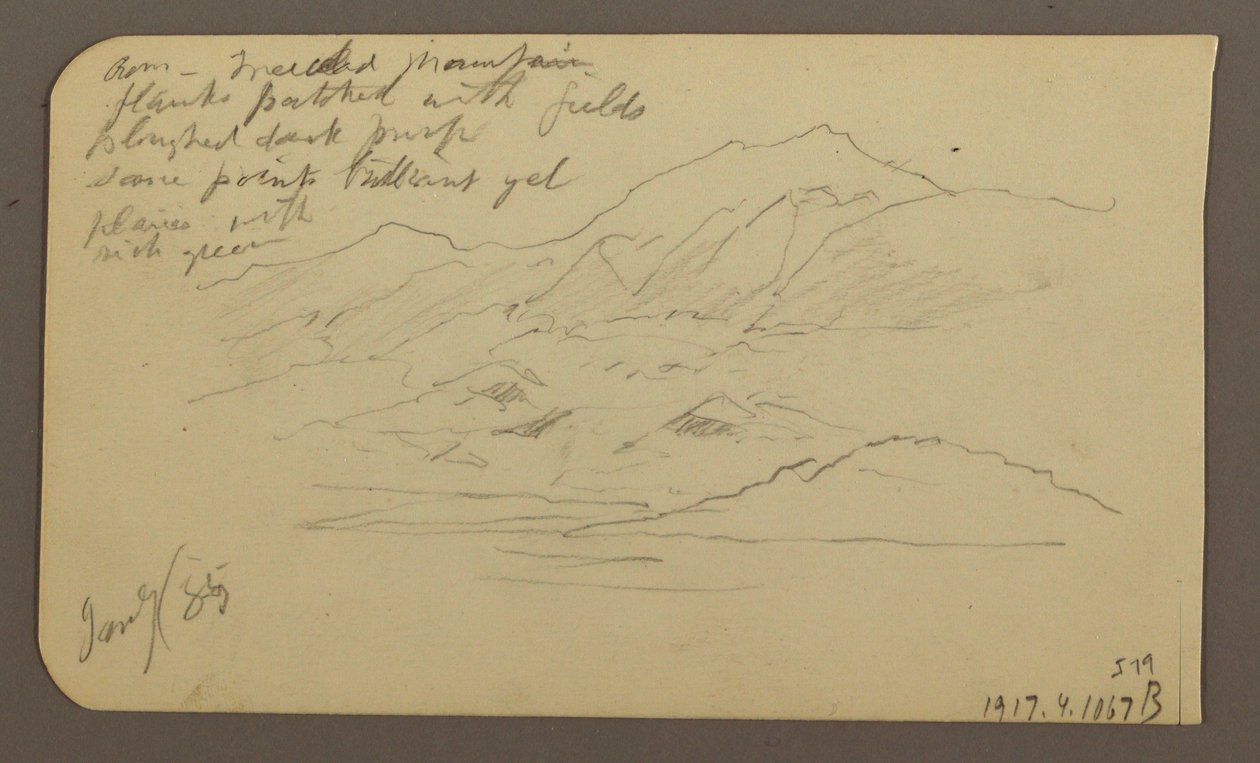 Tegning, bjergkæde, Toluca; bagside: Bjergkæde, Toluca, 7. januar 1885 af Frederic Edwin Church