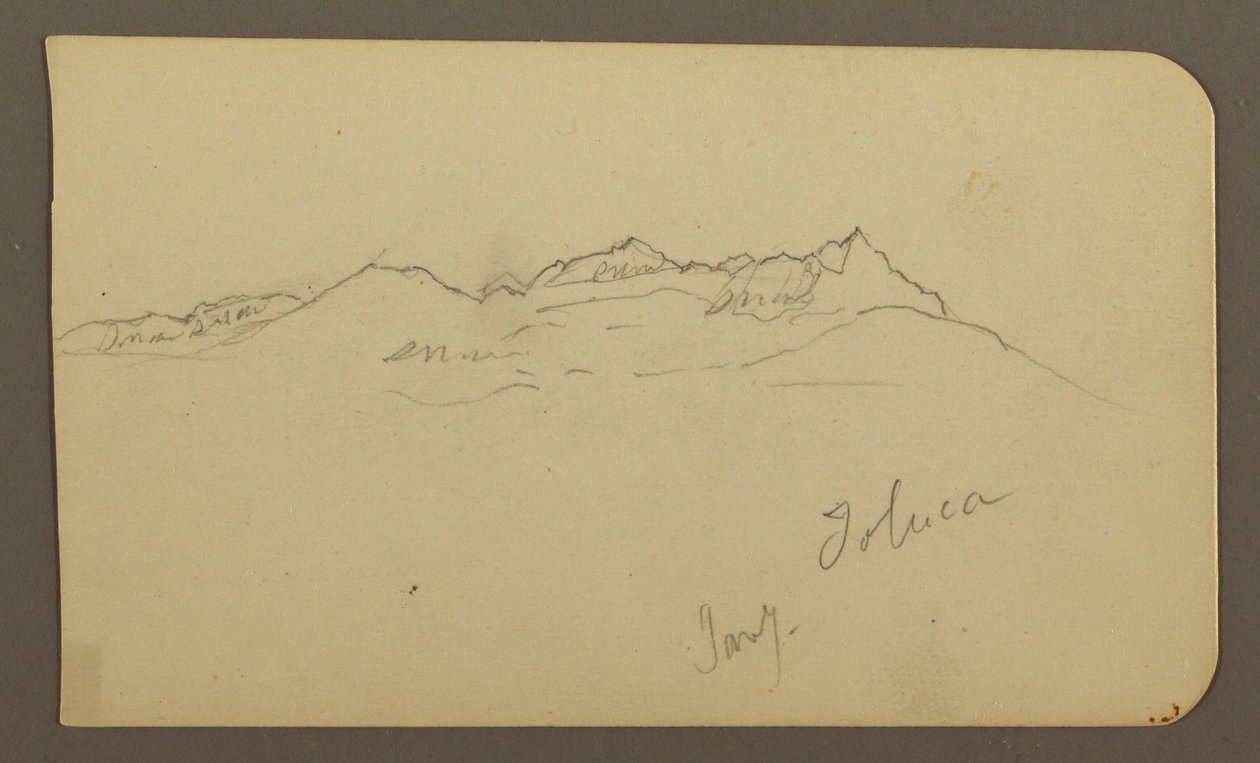 Tegning, bjergkæde, Toluca; bagside: Tårn, bjergkæde, Toluca, 7. januar 1885 af Frederic Edwin Church