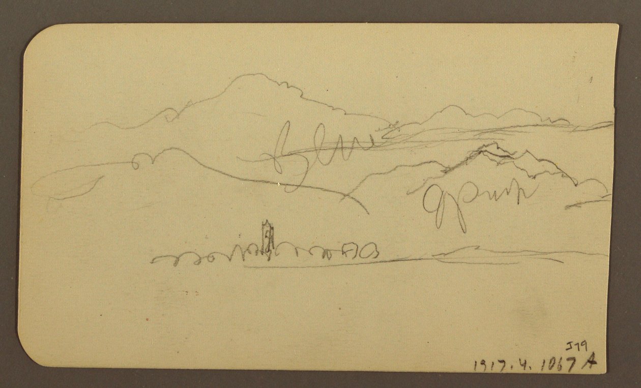 Tegning, bjergkæde, Toluca; bagside: Tårn, bjergkæde, Toluca, 7. januar 1885 af Frederic Edwin Church