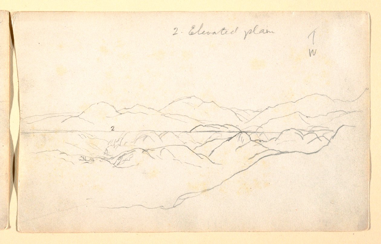 Tegning, bjerglandskab, Colombia, 1853 af Frederic Edwin Church