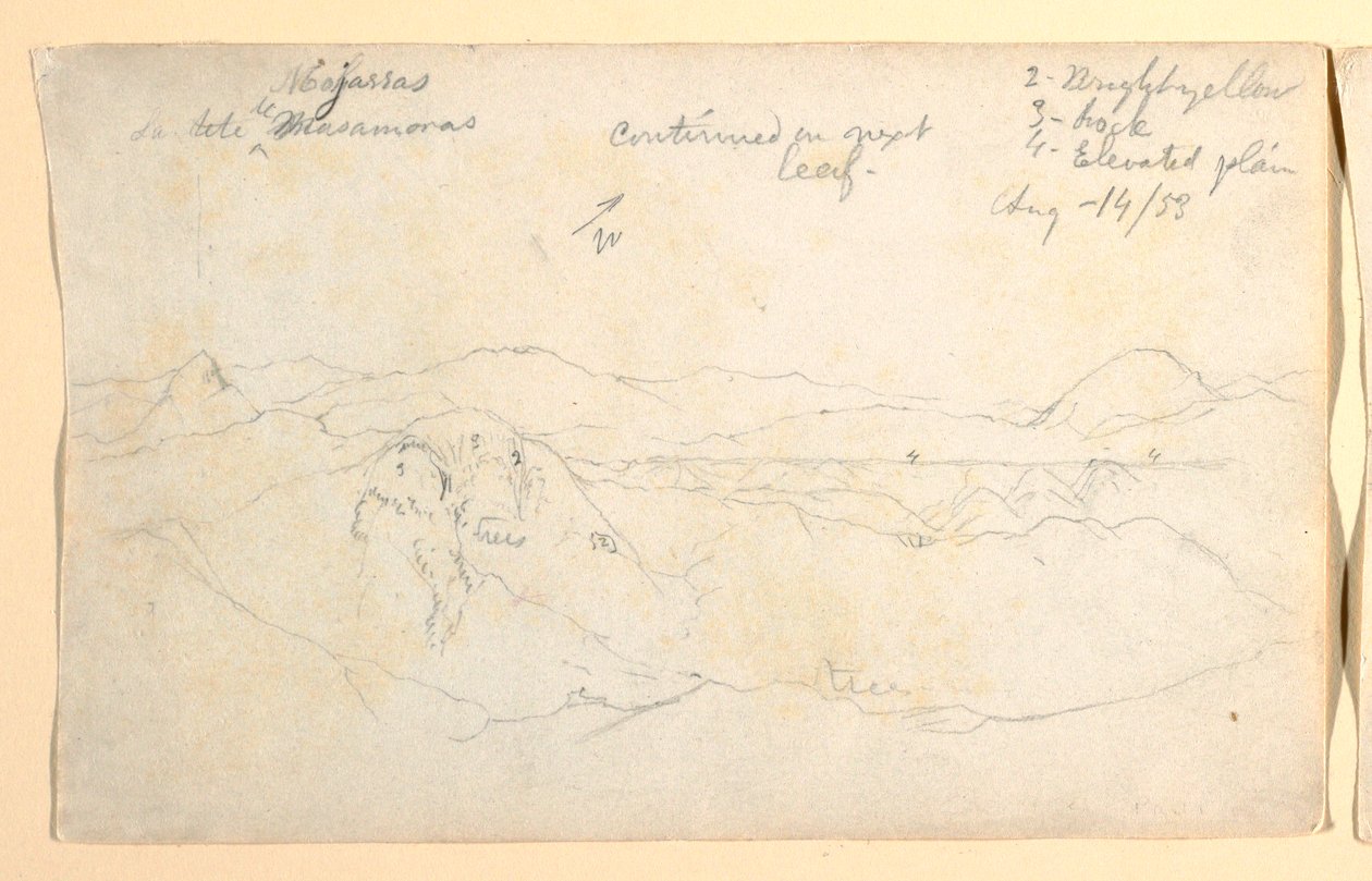 Tegning, bjerglandskab, Colombia, 14. august 1853 af Frederic Edwin Church