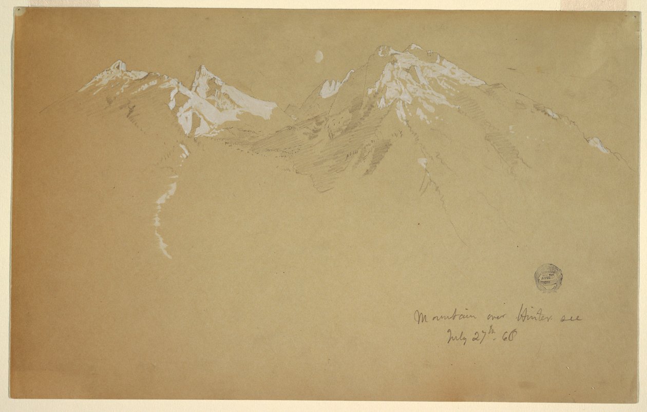Tegning, "Bjerg over Hintersee", nær Berchtesgaden, Bayern, 27. juli 1868 af Frederic Edwin Church