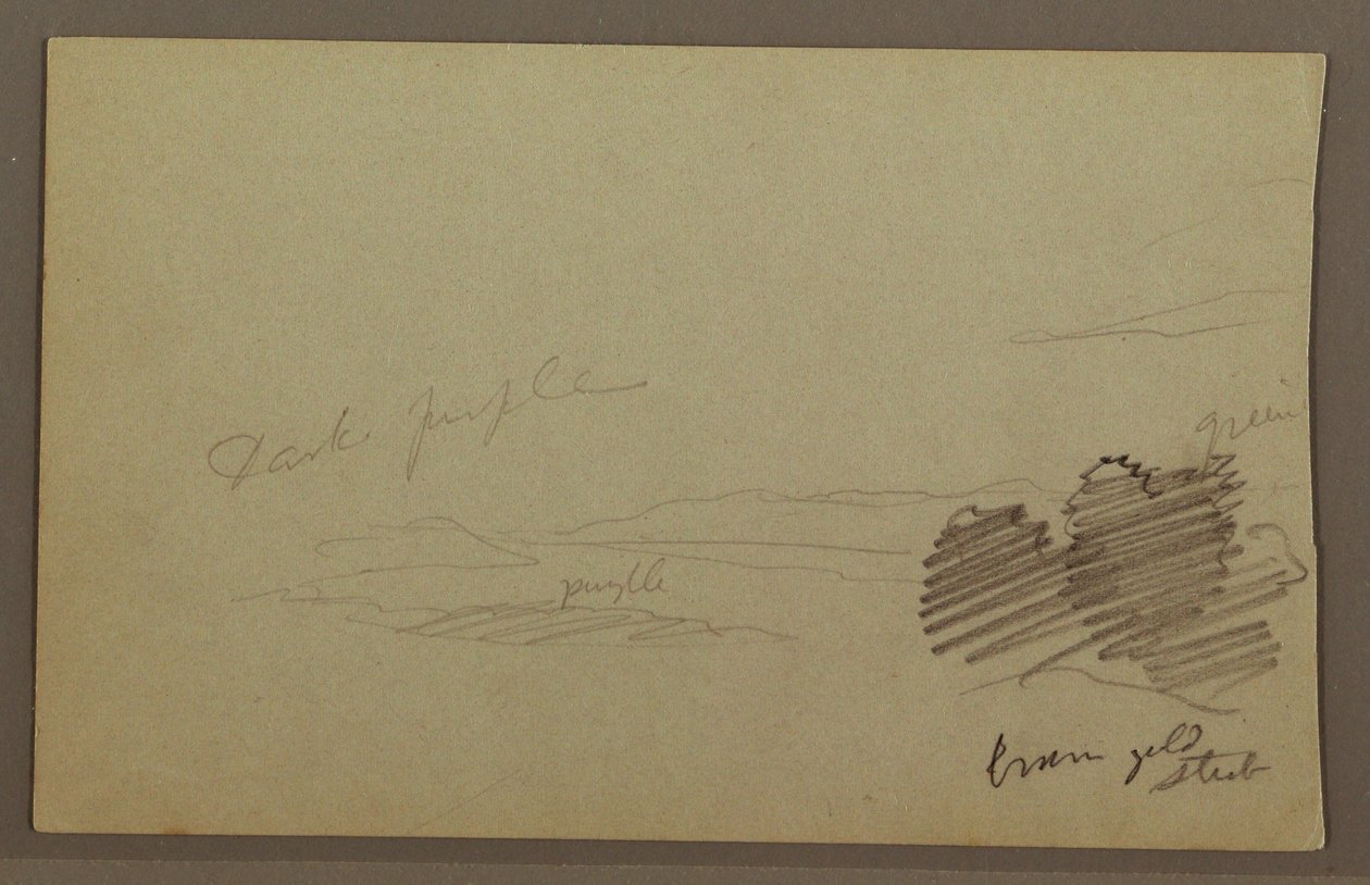 Tegning, bjergkæde, sky, muligvis 1860