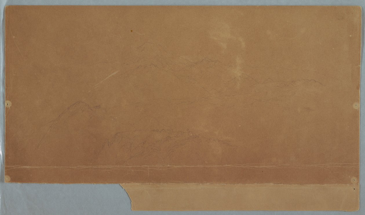 Tegning, bjerglandskab, Ecuador eller Columbia, 1853 af Frederic Edwin Church