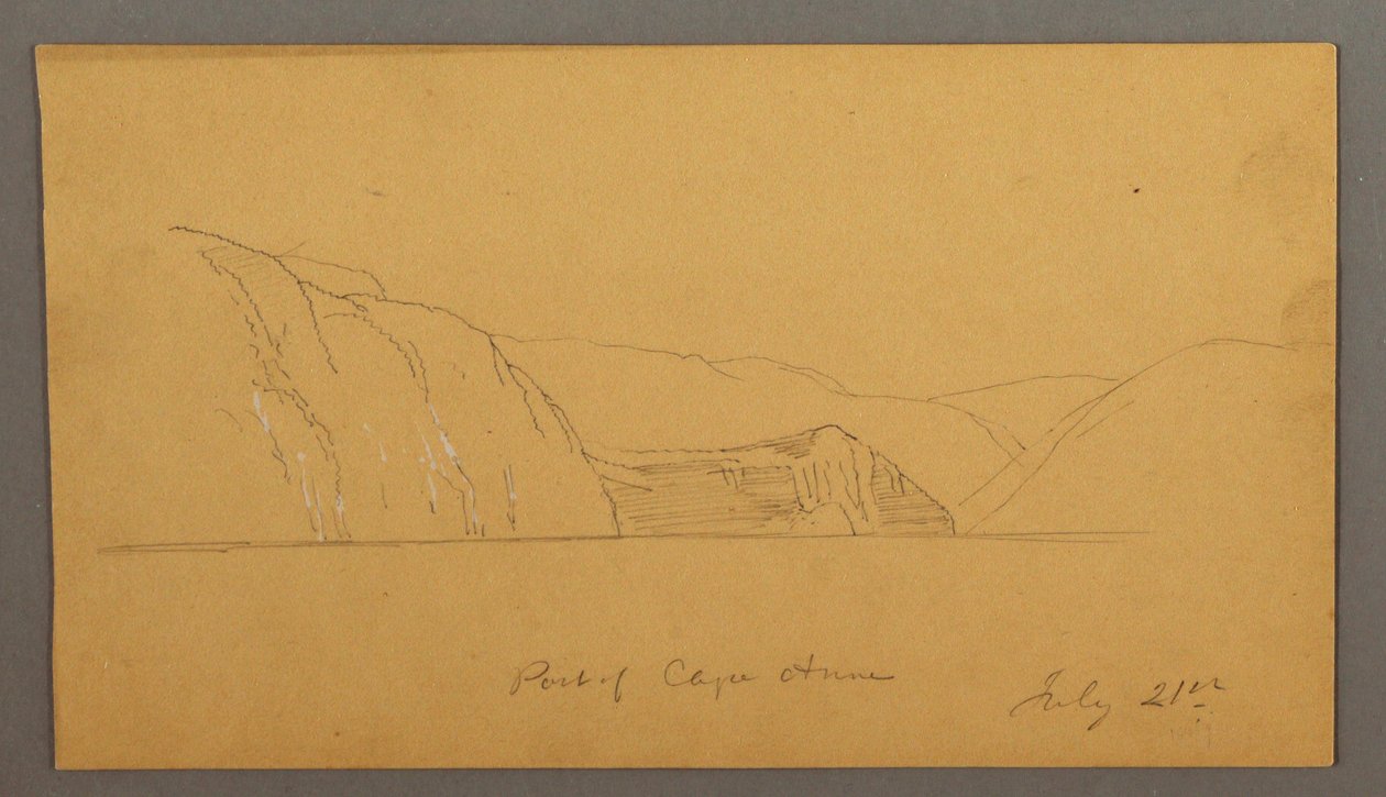 Tegning, bjergrig bugt, 21. juli 1859 af Frederic Edwin Church