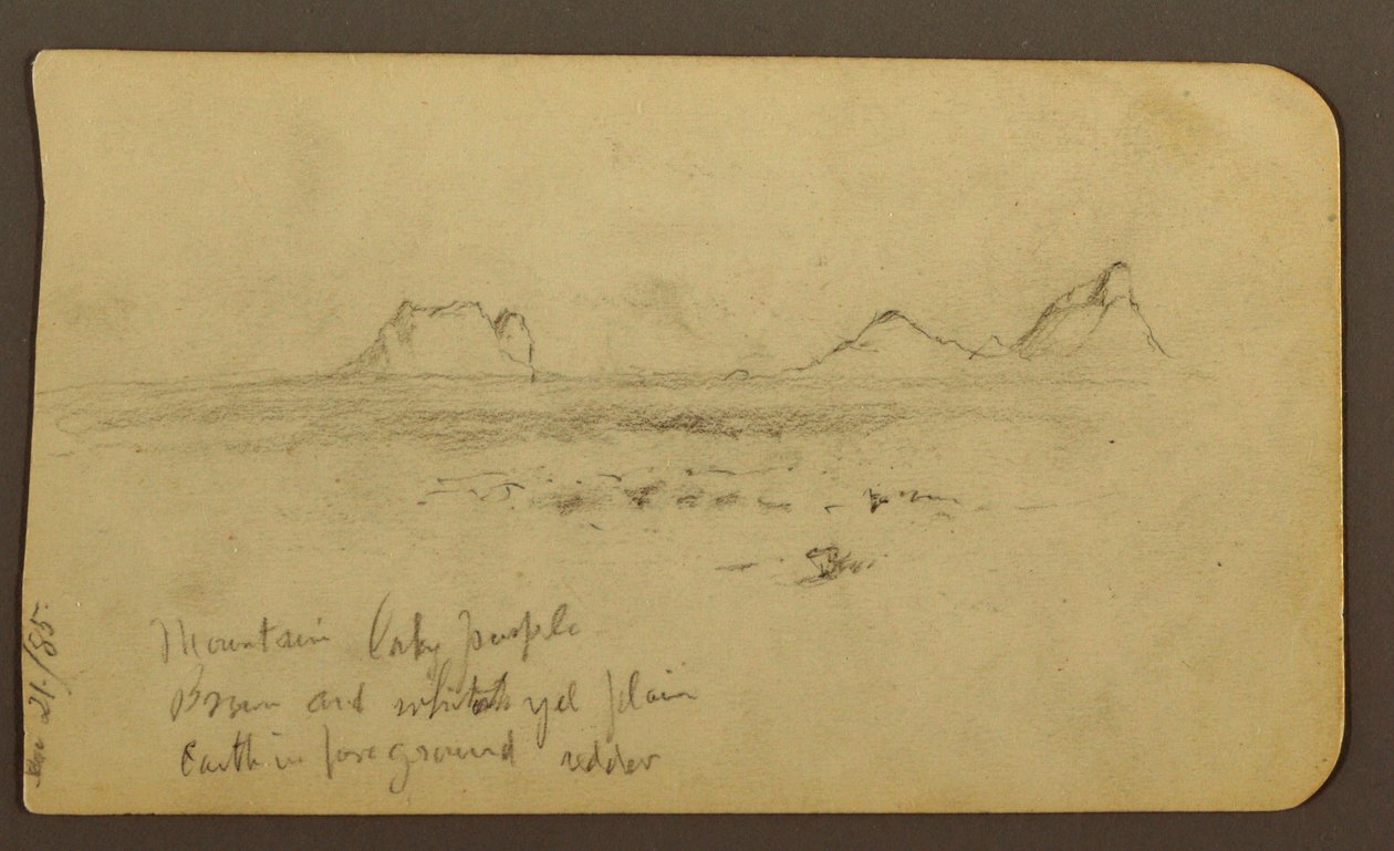 Tegning, Bjerge; Bagside: Foothills amp; Bjergkæde, 21. december 1885 af Frederic Edwin Church