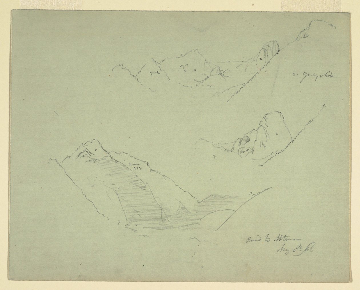 Tegning, bjerge nær Abtenau, Salzkammergut, 5. august 1868 af Frederic Edwin Church