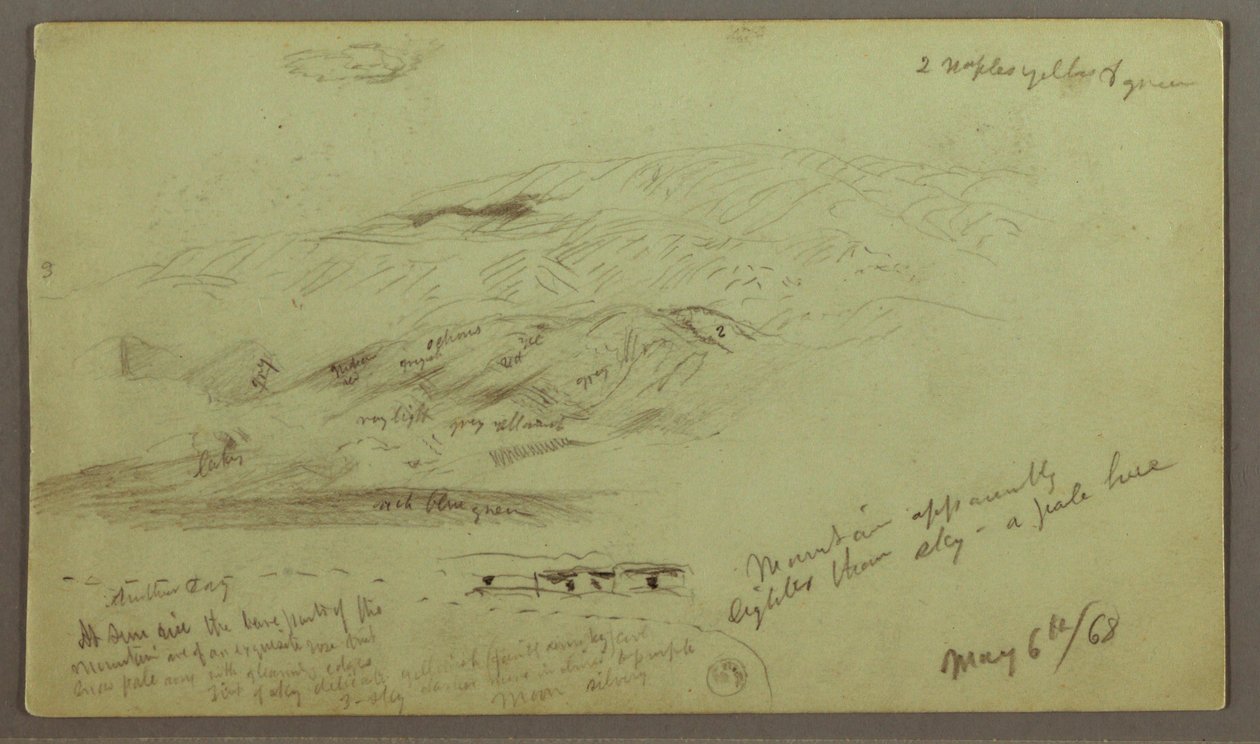 Tegning, studie af bjergside, 6. maj 1868 af Frederic Edwin Church