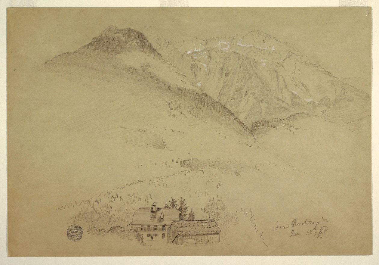 Tegning, bjergene Goell og Brett nær Berchtesgarden, Bayern, 28. juni 1868 af Frederic Edwin Church