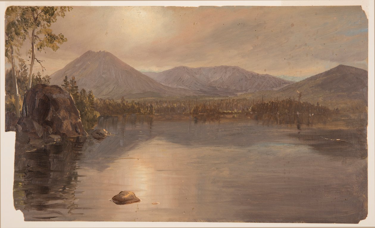 Tegning, bjergene Katahdin og Turner fra Lake Katahdin, Maine, 1855-60 af Frederic Edwin Church