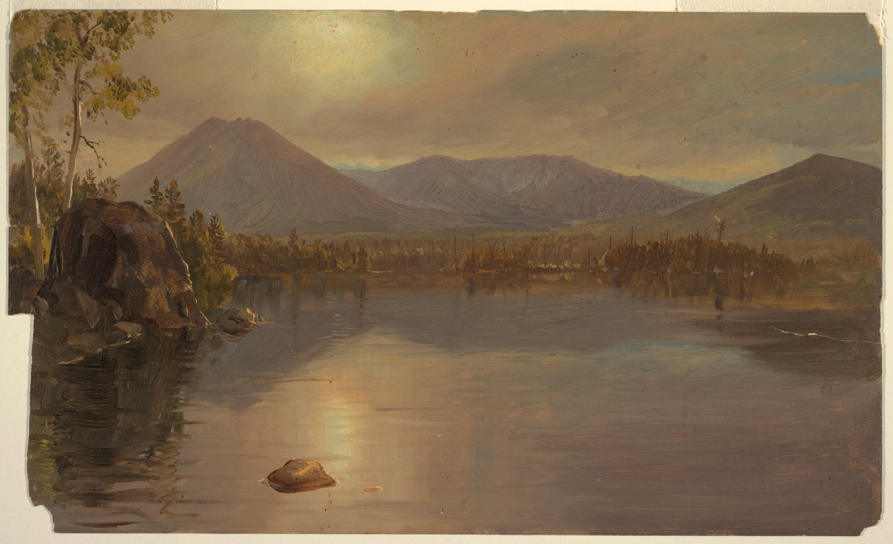 Tegning, bjergene Katahdin og Turner fra Lake Katahdin, Maine, 1855-60 af Frederic Edwin Church