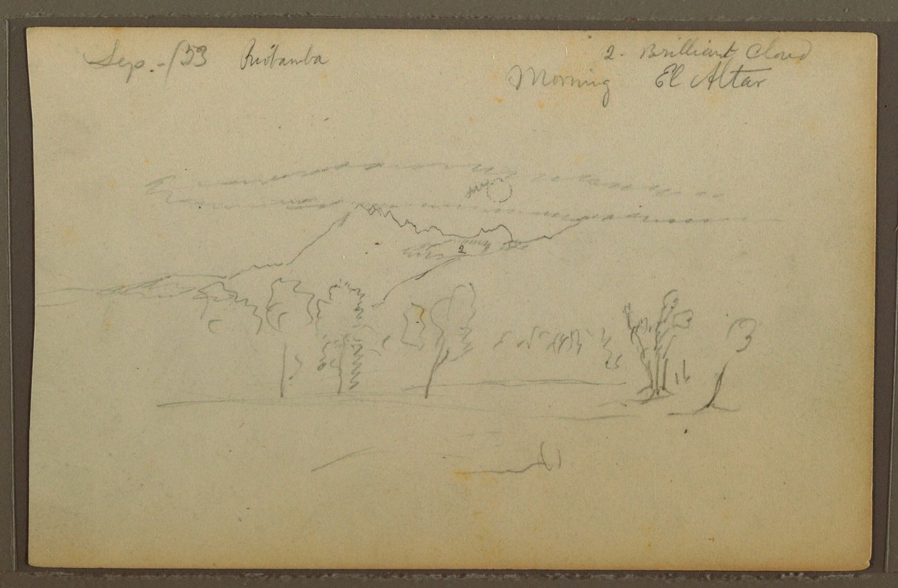 Tegning, Mt. Altar, Riobama, Ecuador, september 1853 af Frederic Edwin Church
