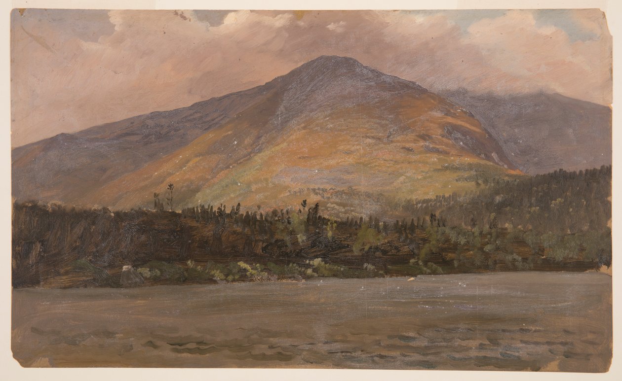Tegning, Mt. Katadhin, der viser Pomola og Great Basin fra Sandy Bottom Pond, ca. 1877 af Frederic Edwin Church