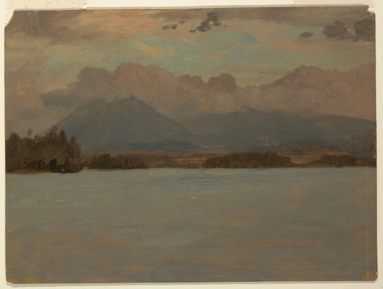 Tegning, Katahdin-bjerget fra Katahdin-søen, 1855-65 af Frederic Edwin Church