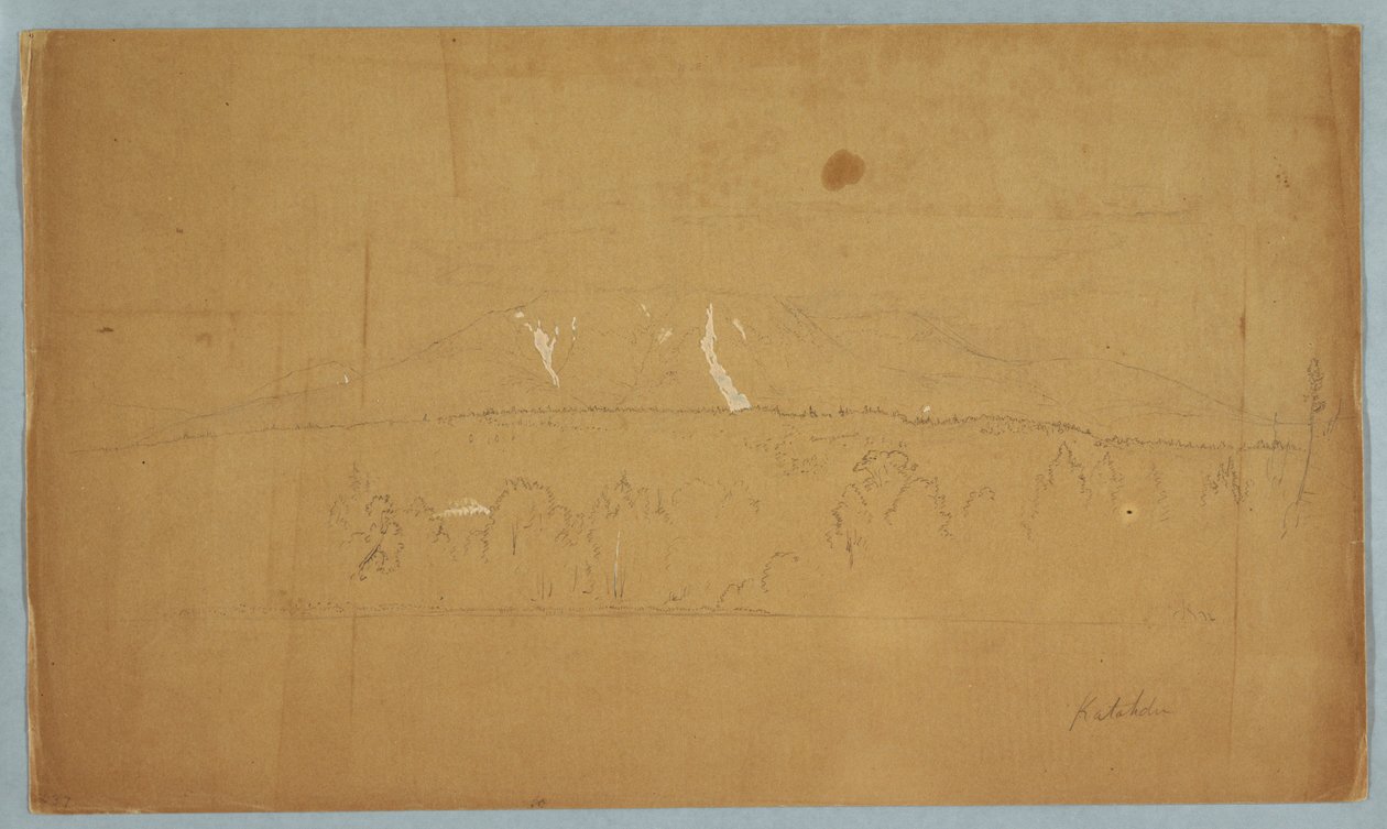 Tegning, Mt. Katahdin, fra Lake Katahdin, Maine, 1852 af Frederic Edwin Church