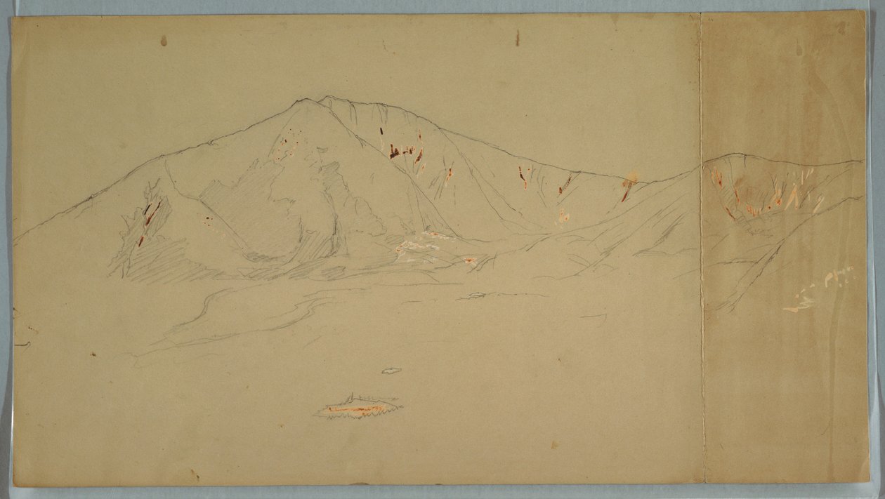 Tegning, Mt. Katahdin fra sydøst; bagside: Mt. Katadhin, 1876-78 af Frederic Edwin Church