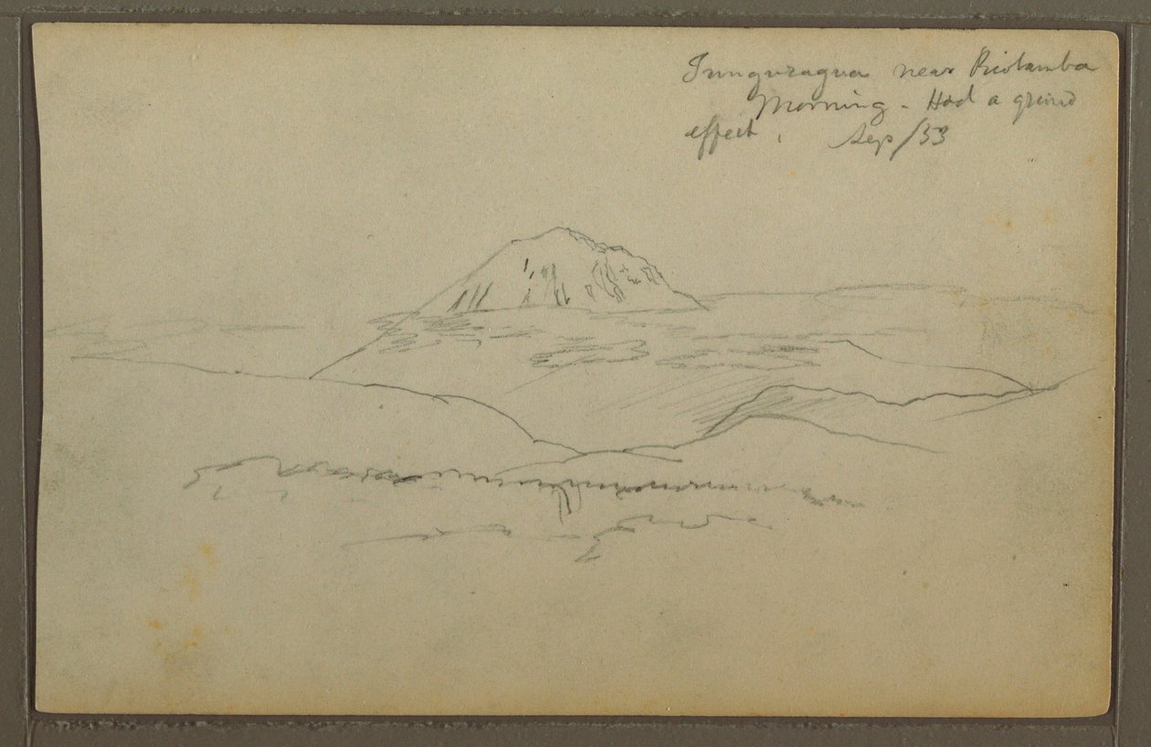 Tegning, Tunguragua-bjerget, Riobamba, Ecuador, september 1853 af Frederic Edwin Church