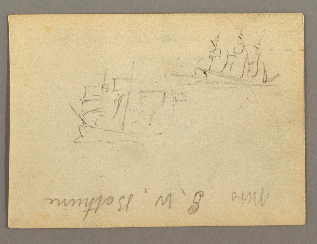 Tegning, Navn skrevet, Sejlskibe, muligvis 1868 af Frederic Edwin Church