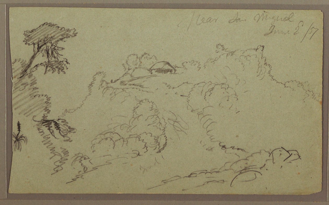 Tegning, nær San Miguel, Ecuador; bagside: Ufærdig bjergskitse, 2. juni 1857 af Frederic Edwin Church