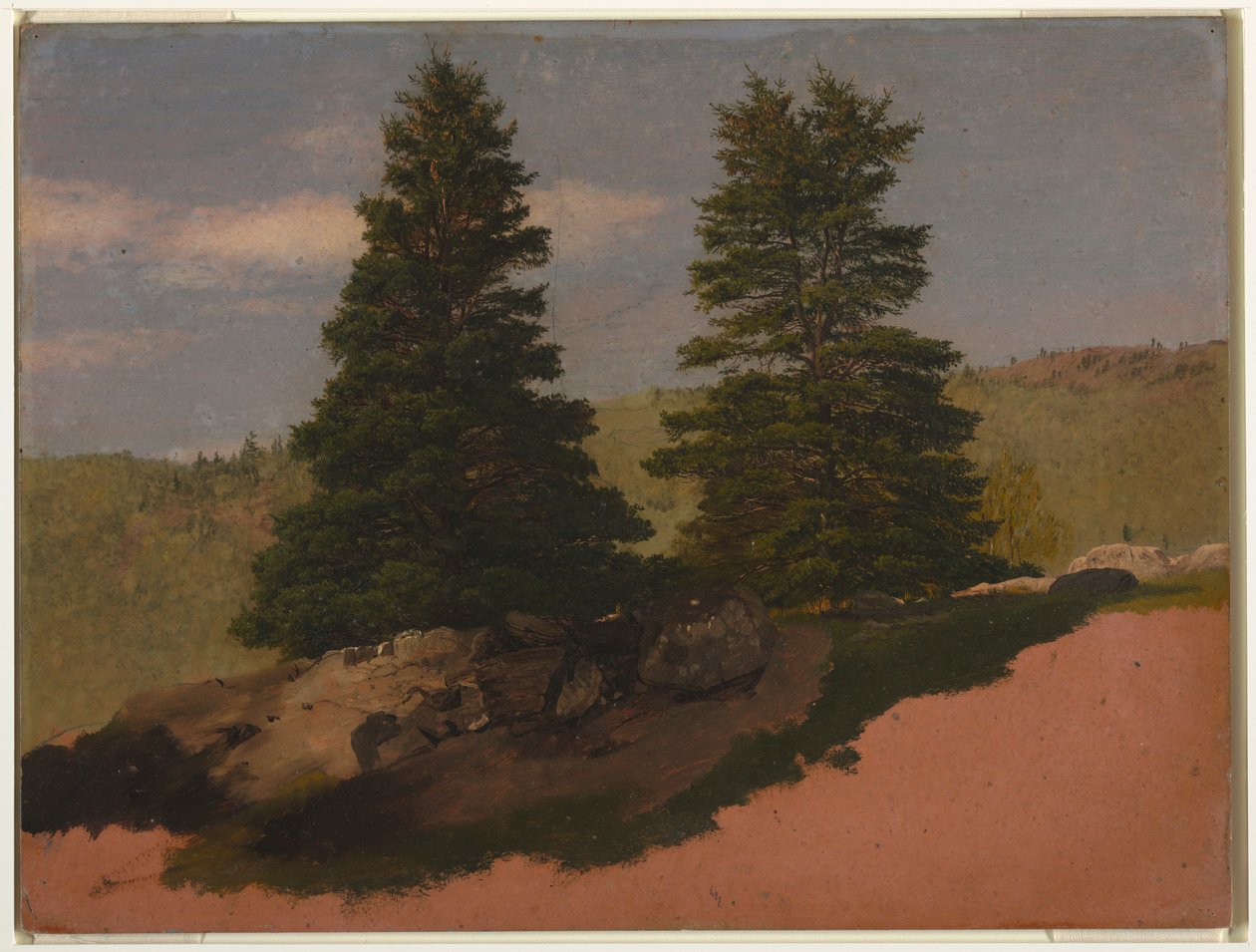 Tegning, New England-landskab (to fyrretræer), 1850 af Frederic Edwin Church