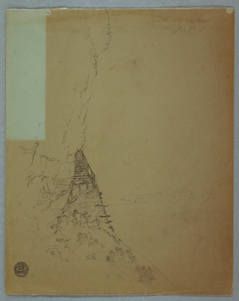 Tegning, Niagara Falls: "Lidt af en trappe ved Niagara", juli 1856 af Frederic Edwin Church