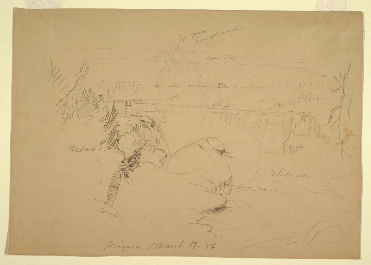 Tegning, Niagara Falls, udsigt fra Goat Island, 19. marts 1856 af Frederic Edwin Church