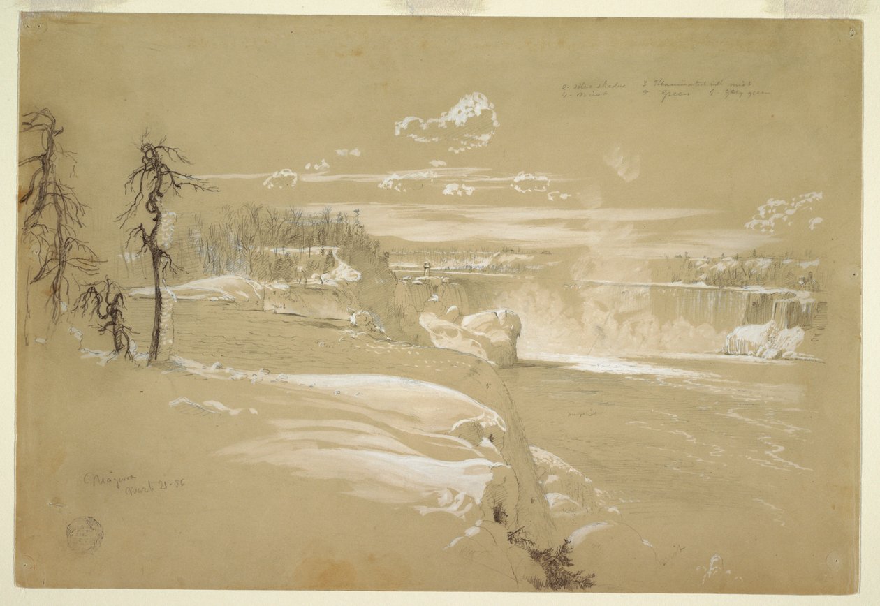 Tegning, Niagara Falls om vinteren, 21. marts 1856 af Frederic Edwin Church