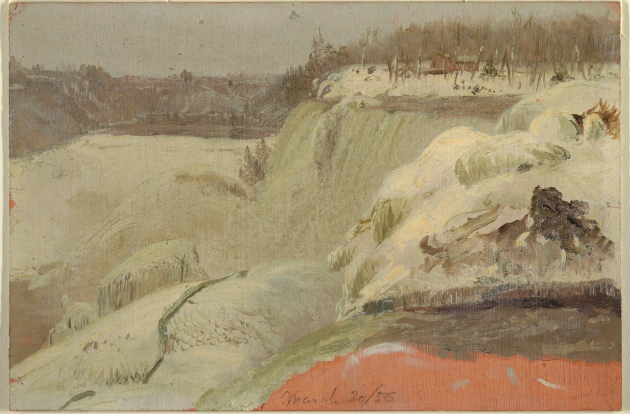 Tegning, Niagara Falls i sneen, set fra Goat Island, 1856 af Frederic Edwin Church