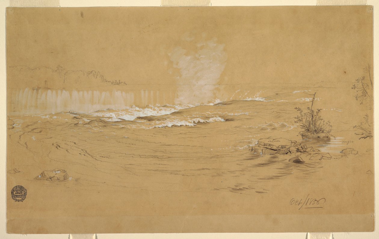Tegning, Niagara: De canadiske vandfald og Goat Island, oktober 1856 af Frederic Edwin Church