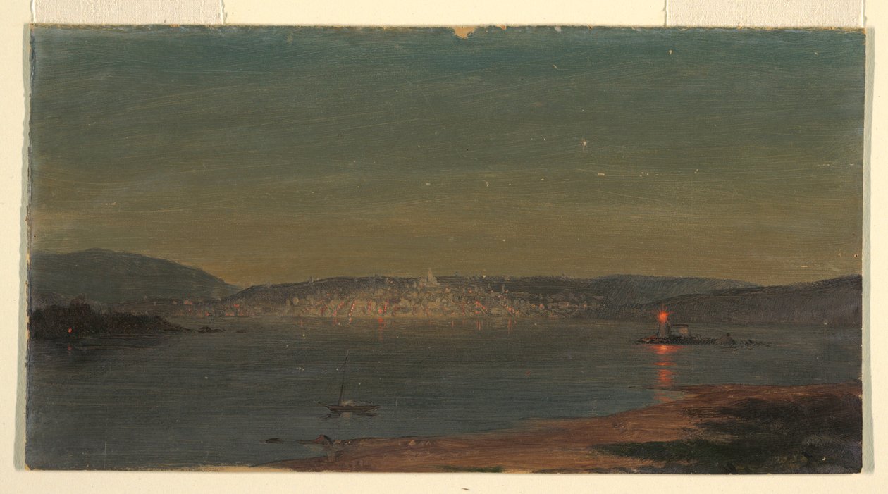 Tegning, Night View of a Seaport, sandsynligvis 1868-69 af Frederic Edwin Church