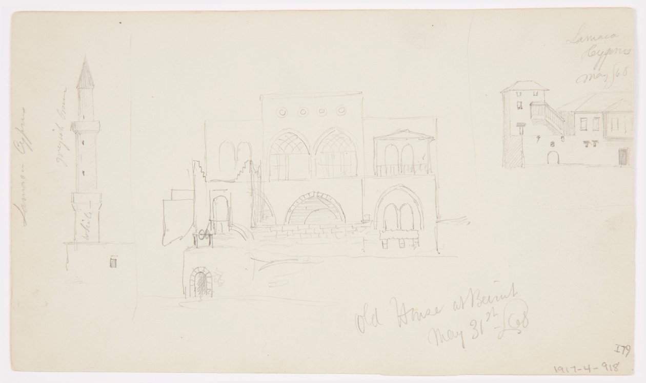 Tegning, gammelt hus, Beirut, 1868 af Frederic Edwin Church