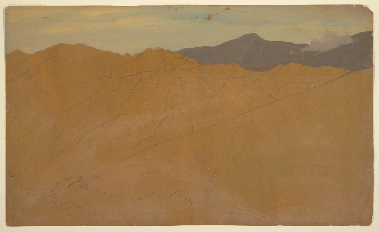 Tegning, Palmer og hustage, Ecuador, maj 1857 af Frederic Edwin Church