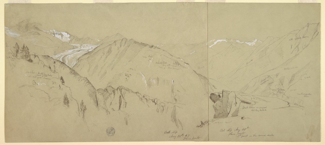 Tegning, Panoramaudsigt fra Bel Arp, 1868 af Frederic Edwin Church