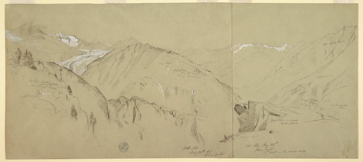 Tegning, Panoramaudsigt fra Bel Arp, 1868 af Frederic Edwin Church