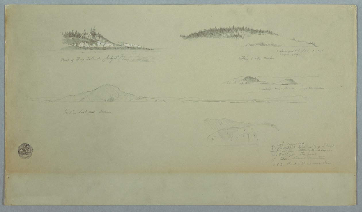 Tegning, en del af Fogo Island, indisk udseende, 2. juli 1859 af Frederic Edwin Church