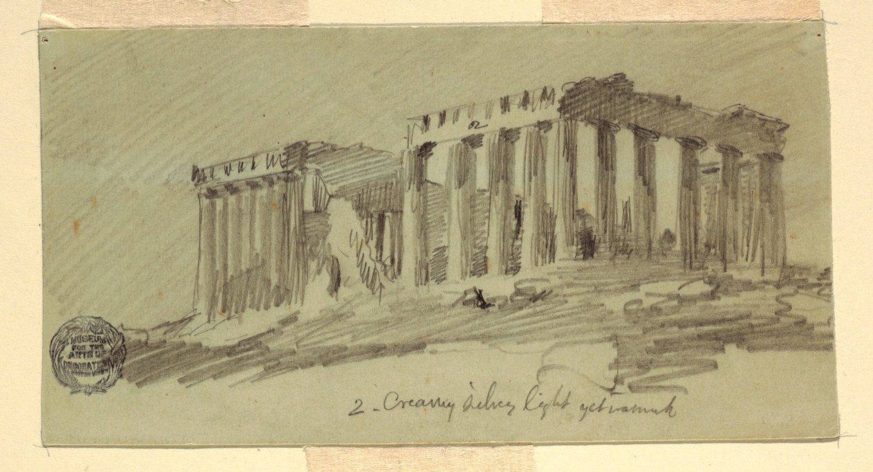 Tegning, Parthenon, Athen fra sydøst, april 1869 af Frederic Edwin Church