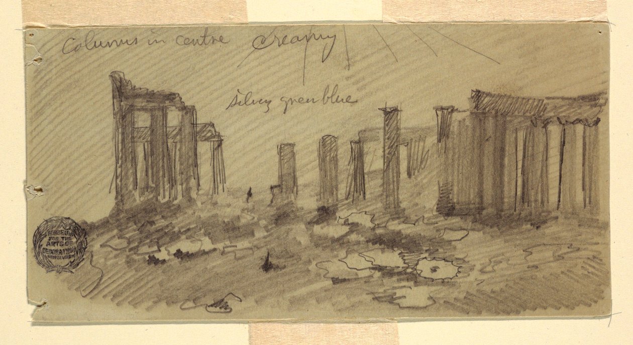 Tegning, Parthenon, Athen set fra vest, april 1869 af Frederic Edwin Church