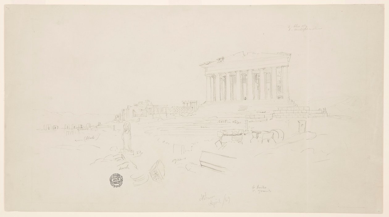 Tegning, Parthenon og Erectheion, Athen, april 1869 af Frederic Edwin Church