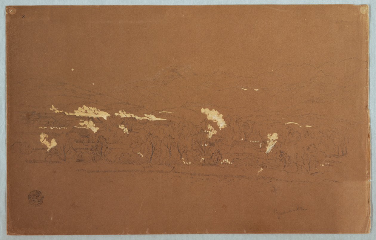 Tegning, delvis udsigt over Guaranda, Ecuador, 3. juni 1857 af Frederic Edwin Church