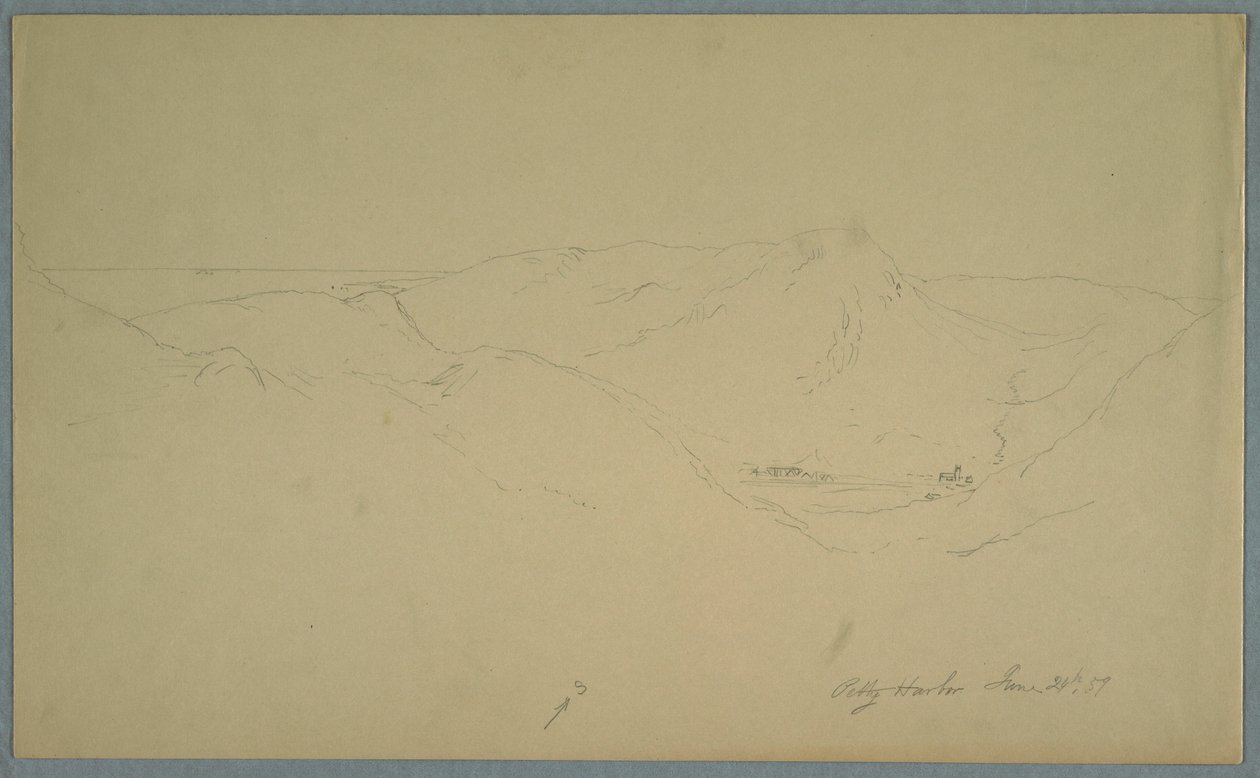Tegning, Petty havn, 24. juni 1859 af Frederic Edwin Church