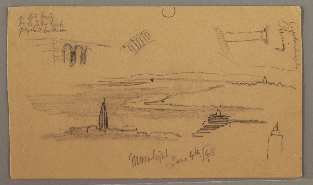 Tegning, sletter, arkitektoniske studier, 4. juni 1868 af Frederic Edwin Church