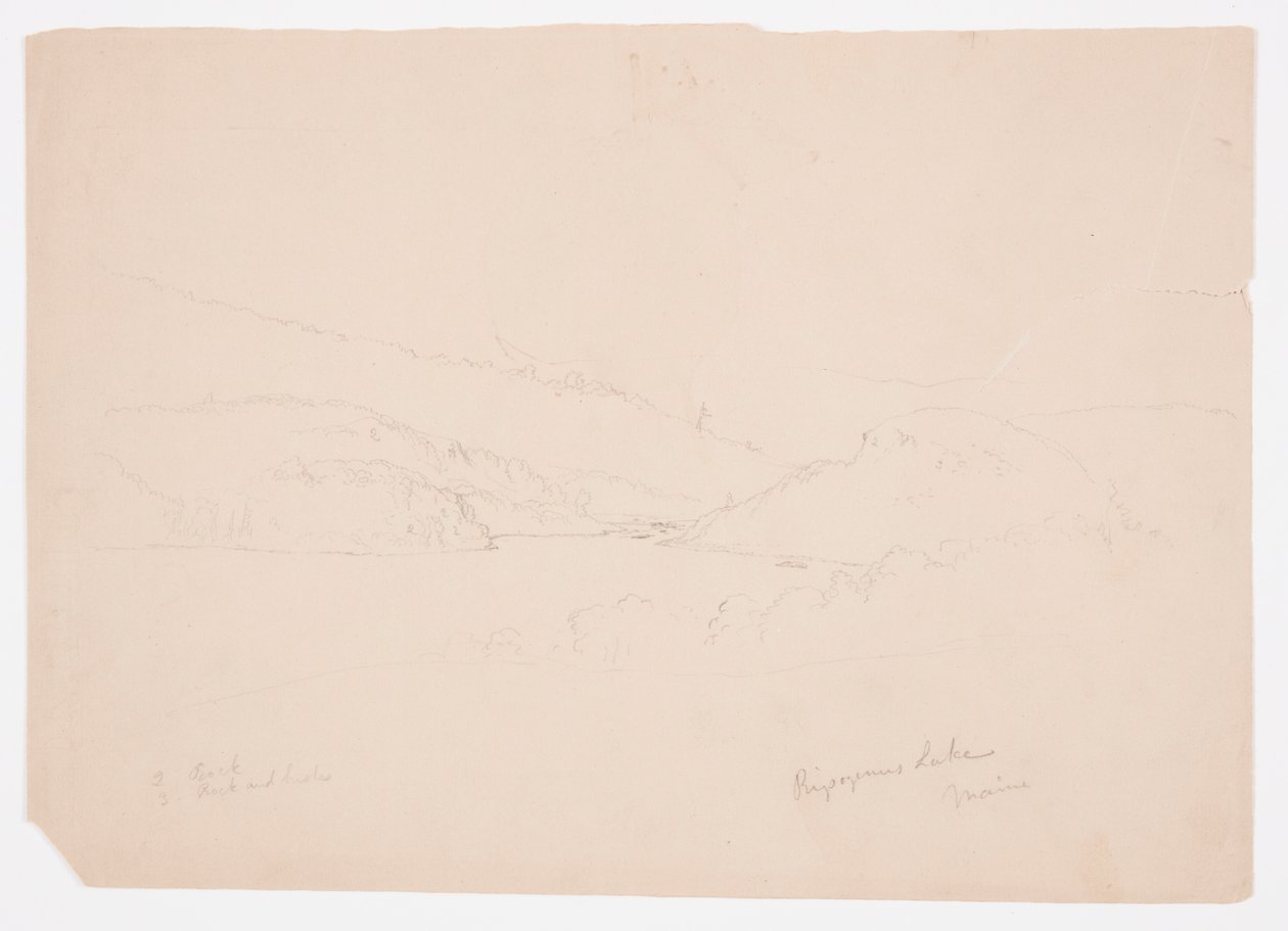 Tegning, Ripogenus-søen, ca. 1855 af Frederic Edwin Church