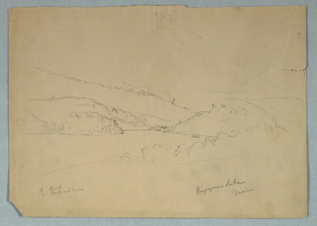 Tegning, Ripogenus-søen, ca. 1855 af Frederic Edwin Church