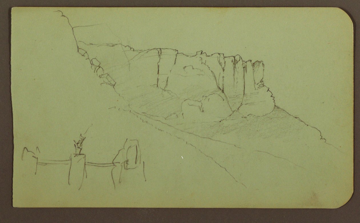Tegning, klippevæg, pilaster; bagside: bjerglandskab, figurer, 1883 af Frederic Edwin Church