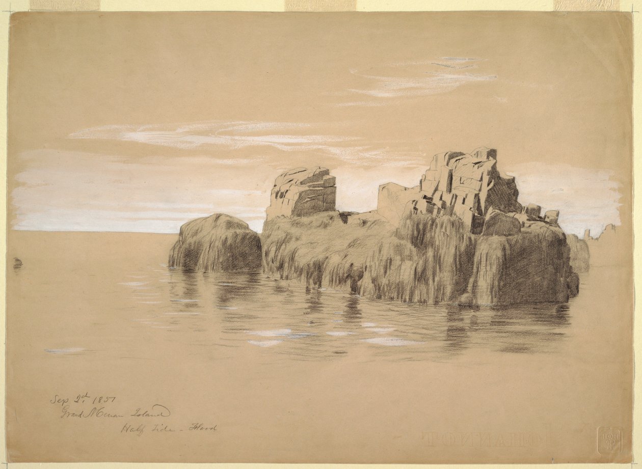 Tegning, Klipper ved kysten, Grand Manan Island, Canada, 2. september 1851 af Frederic Edwin Church