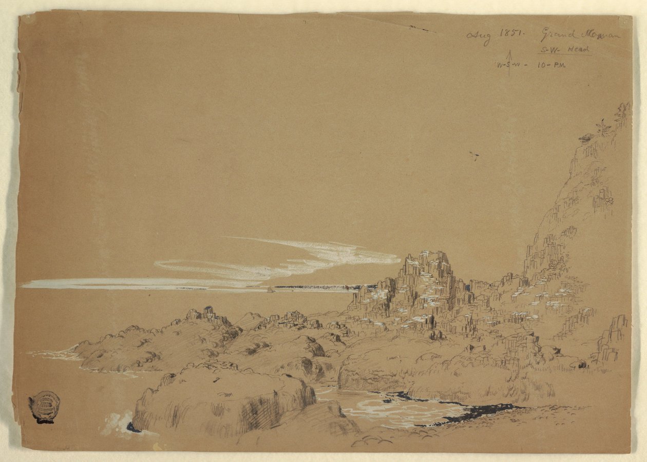 Tegning, klippekysten, Grand Manan, Canada, august 1851 af Frederic Edwin Church