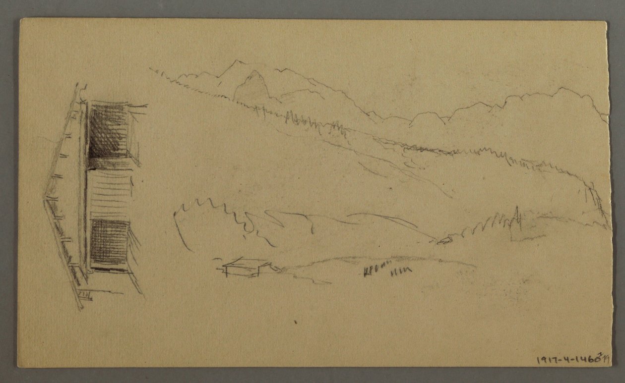 Tegning, hustage, port, bjergtoppe, august 1868 af Frederic Edwin Church